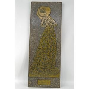 VTG Lady Margaret Peyton 1484 Brass Rubbing Plate Mounted on Plaque England 20"